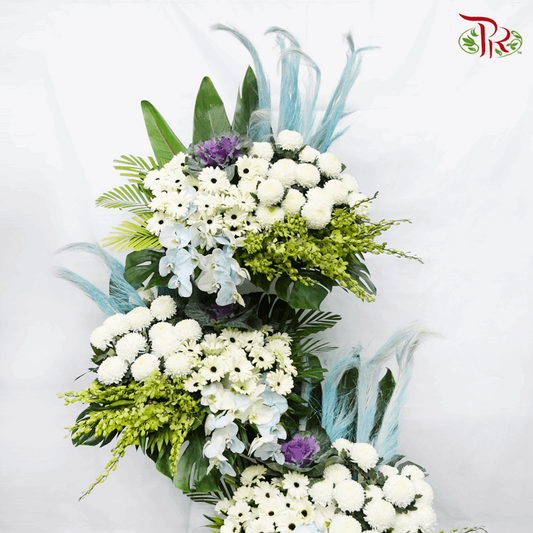 Condolence Stand - 3 Tiers White Tone Flower Arrangement-Pudu Ria Florist-prflorist.com.my