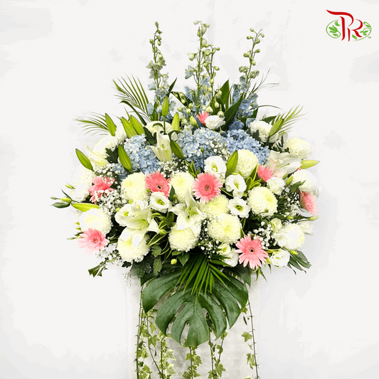 Condolence Stand In Pink, White & Blue Tone-Pudu Ria Florist-prflorist.com.my