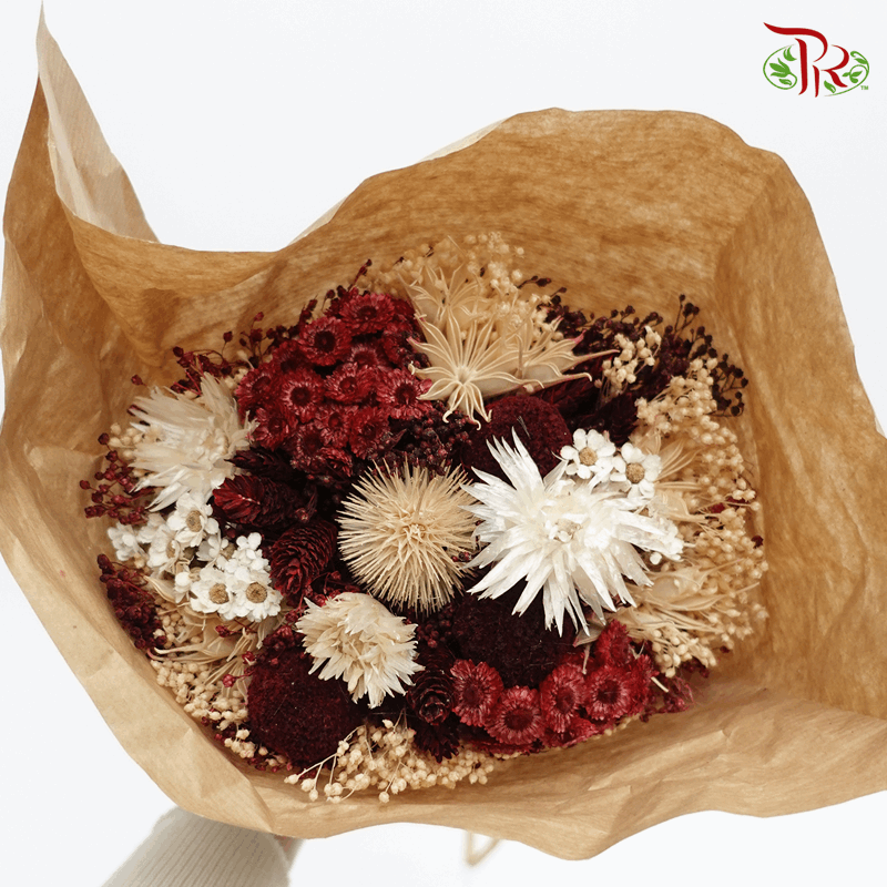 Dried Bouquet Mix - ( Dark Red/ White)-Red-Import-prflorist.com.my