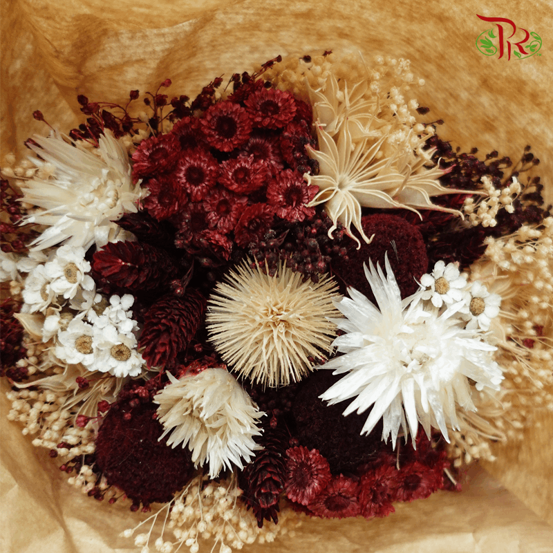 Dried Bouquet Mix - ( Dark Red/ White)-Red-Import-prflorist.com.my