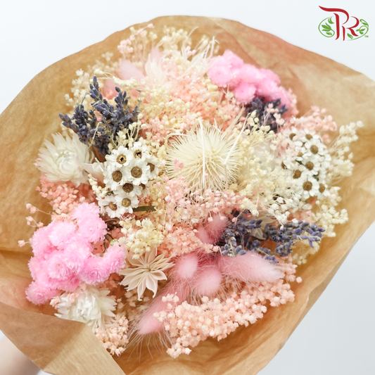 Dried Bouquet Mix - Tone Cream With Grey & Pink-Tone Cream With Grey & Pink-Import-prflorist.com.my