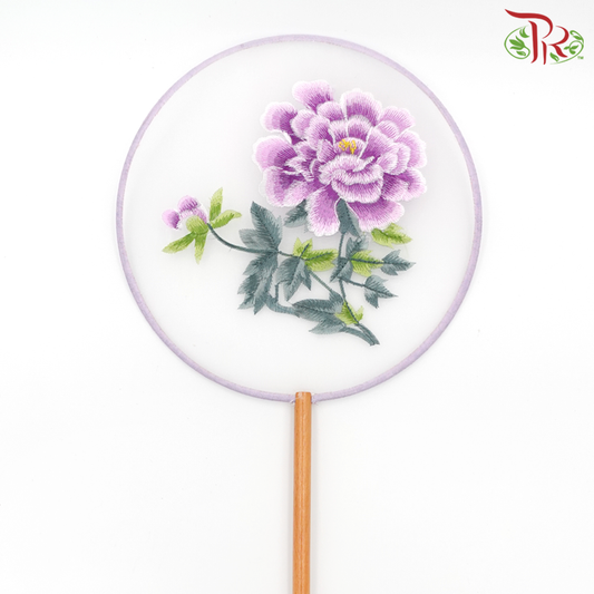 Embroided Hand Fan - Peony Flower Purple-Pudu Ria Florist-prflorist.com.my