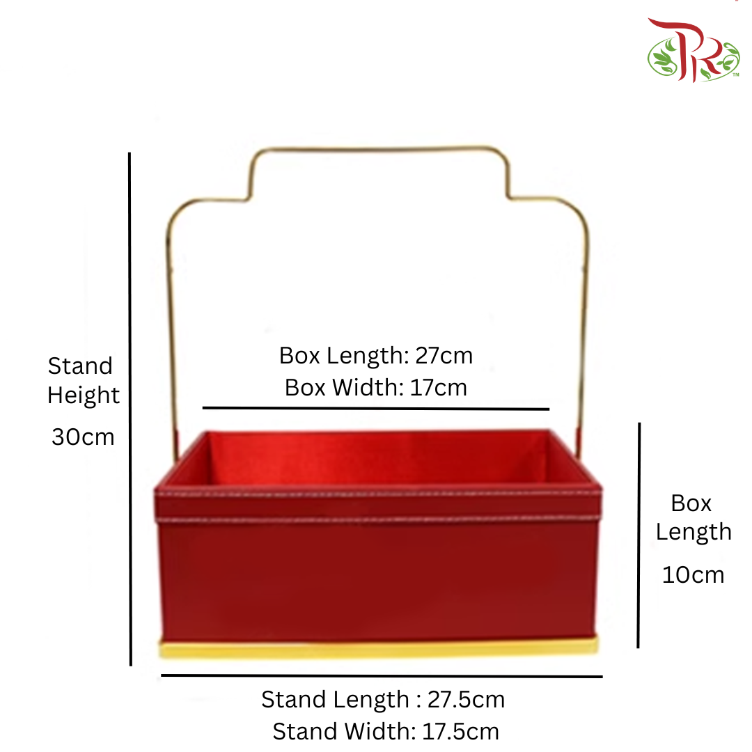 FB11 & FB12 - CNY Hand Held Steel PU Leather Floral Box - Red (With Options) (WFL109PZ)-FB12 - Rectangular Design (WFL109PZ)-Pudu Ria Florist-prflorist.com.my