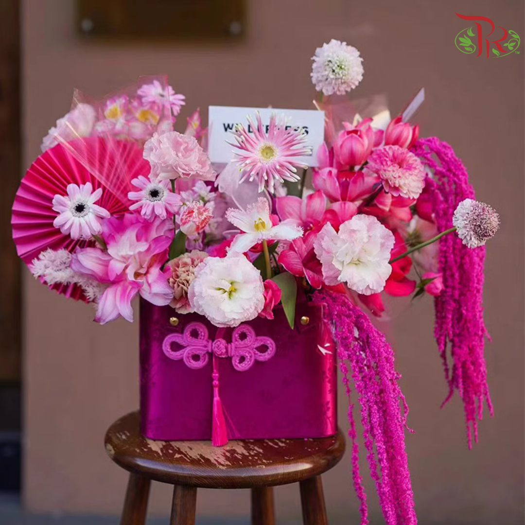 FB4-FB6 - CNY Single Button Rectangular Hand Held Floral Box (With Options) (WFL173CD)-Pudu Ria Florist-prflorist.com.my