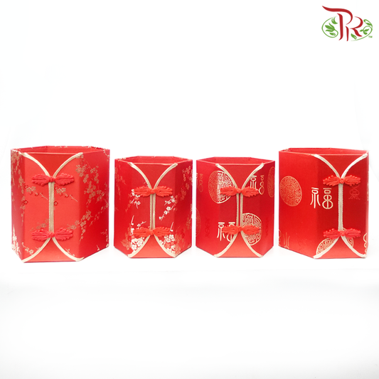 FB7-FB10 - CNY Double Button Hexagon Floral Box - Red (With Options) (WFL181CD)-Pudu Ria Florist-prflorist.com.my