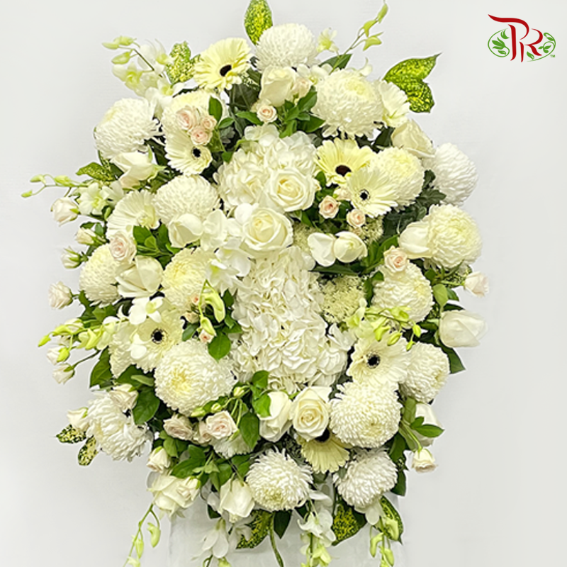 Full Round Wreath Condolence Stand In Cream White-Pudu Ria Florist-prflorist.com.my