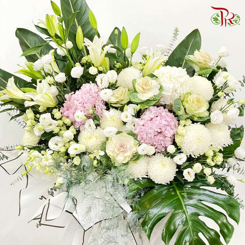 Funeral Flower Stand In Cream White & Pink-Pudu Ria Florist-prflorist.com.my