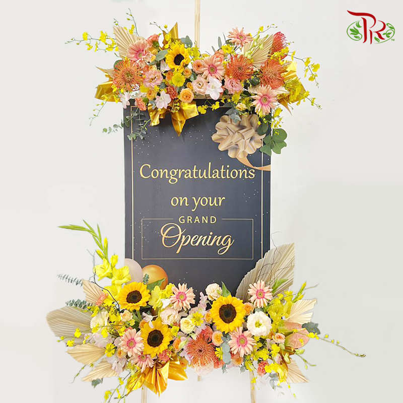 Grand Prosperity Opening Stand With Black Foam Board (Yellow Tone)-Pudu Ria Florist-prflorist.com.my