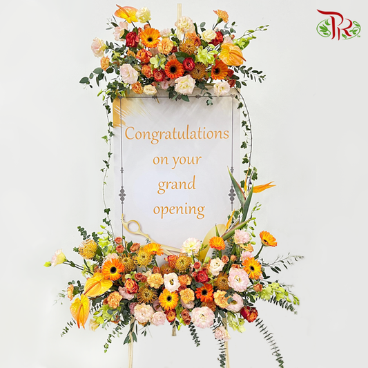 Grand Prosperity Opening Stand With White Foam Board (Orange Tone)-Pudu Ria Florist-prflorist.com.my