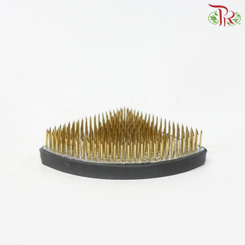 (Ikebana Kenzan Flower Frog) Jian Shan Apricot Leaf Type Stainless Steel Needle-Gold-Pudu Ria Florist-prflorist.com.my