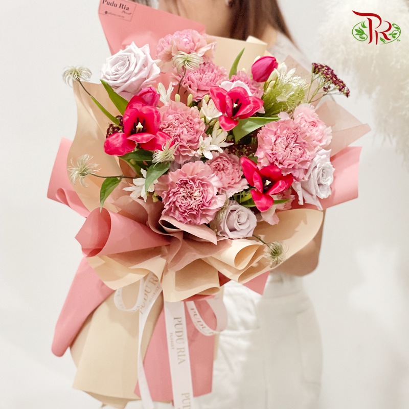 Premium Carnation Bouquet With Tulips And Roses (M size)-Pudu Ria Florist-prflorist.com.my