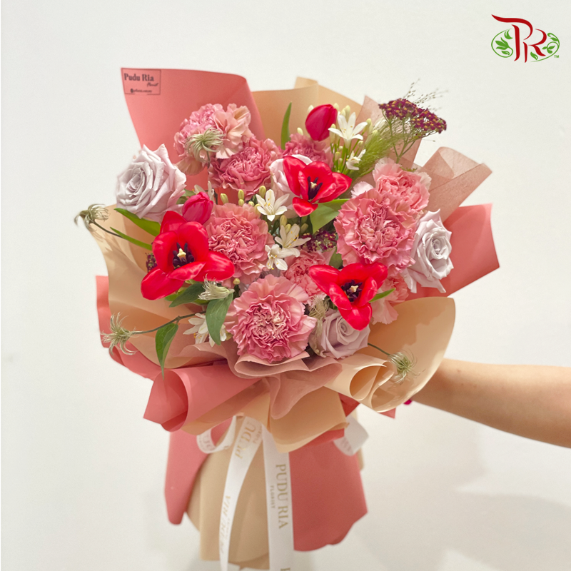 Premium Carnation Bouquet With Tulips And Roses (M size)-Pudu Ria Florist-prflorist.com.my