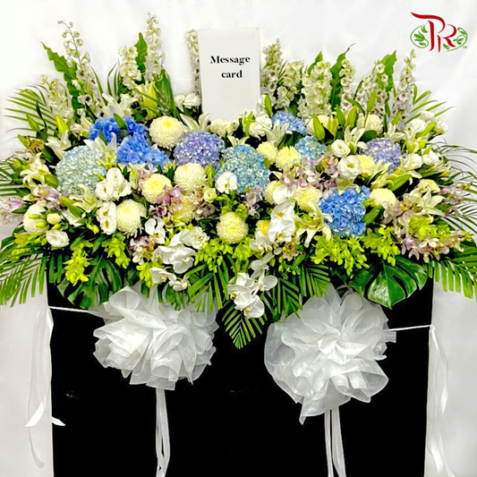 Premium Condolence Stand in Black Wrapping.-Pudu Ria Florist-prflorist.com.my