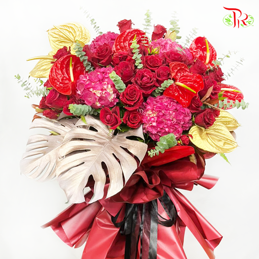 Premium Opening Stand In Golden and Red Tone-Pudu Ria Florist-prflorist.com.my