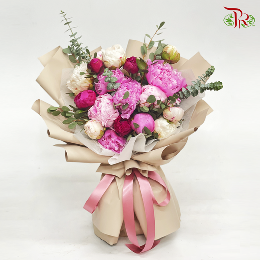 Premium Peony Hand Bouquet In Mixed Colour (L size)-Pudu Ria Florist-prflorist.com.my