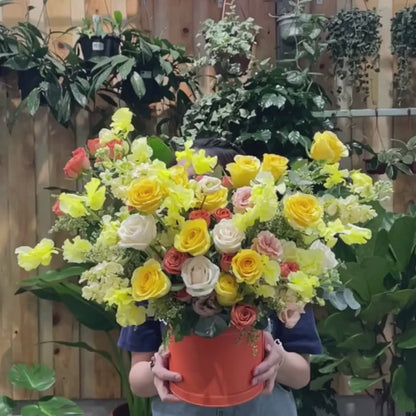 Flower Box Arrangement- Harmonious Tangerine & Yellow (L Size)