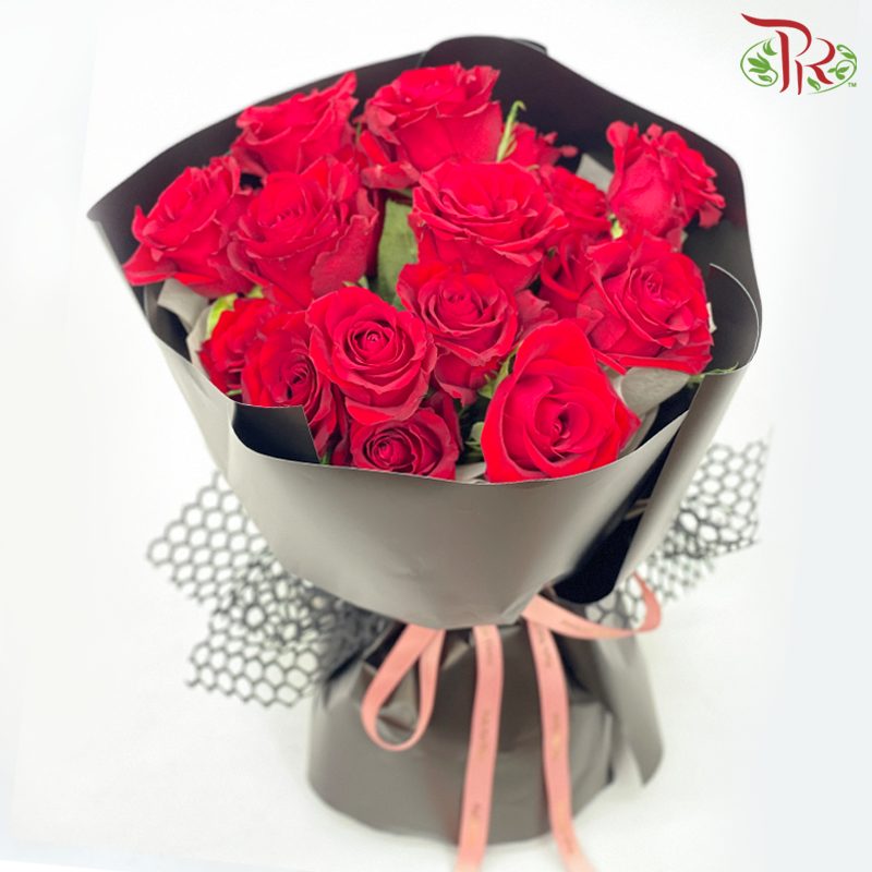 Red Roses Round Bouquet (M Size)-Pudu Ria Florist-prflorist.com.my