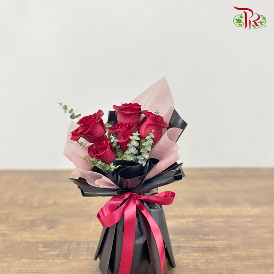 V2- 5 Stems Red Roses (Small Hand Bouquet)-Pudu Ria Florist-prflorist.com.my