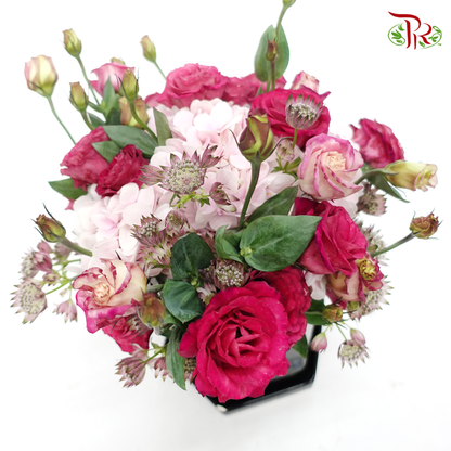 Floral Vase Arrangement In Pink And Black Vase - Pudu Ria Florist