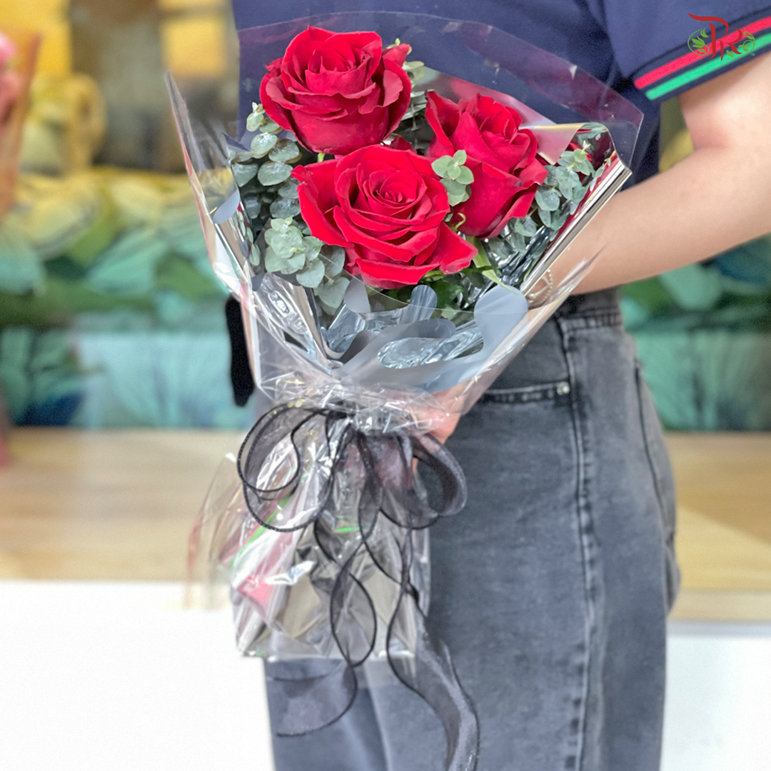 V1- 3 Stems Red Roses (Small Hand Bouquet) - Pudu Ria Florist