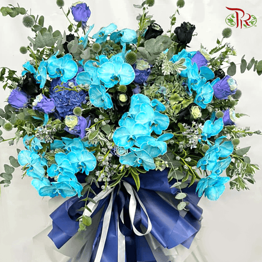 Grand Condolence Stand In Blue Phalaenopsis Theme - Pudu Ria Florist