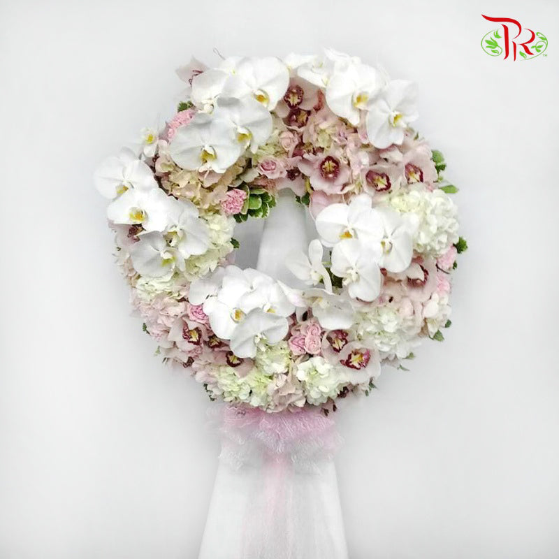 Premium Condolence Stand in White & Pink Tone (Phalaenopsis Orchid) - Pudu Ria Florist