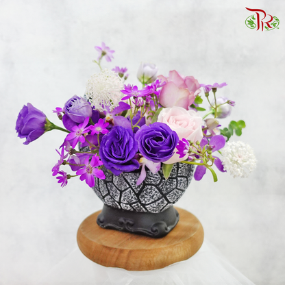 Vase Arrangement In Moon Shape- Striking Purple (Double sided) - Pudu Ria Florist