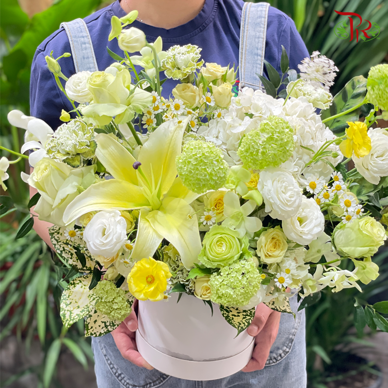 Flower Box Arrangement- Festive Yellow & Green - Pudu Ria Florist