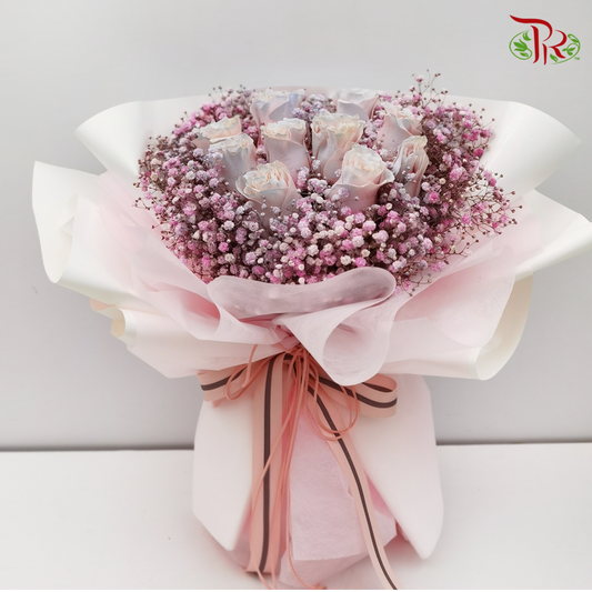 Pastel Colour Roses & Baby Breath Flower Arrangement (10 Stems) - Pudu Ria Florist
