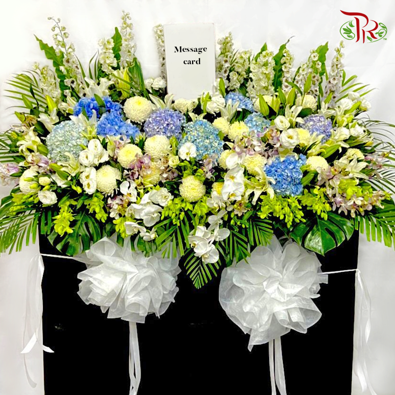 Premium Condolence Stand in Black Wrapping. - Pudu Ria Florist