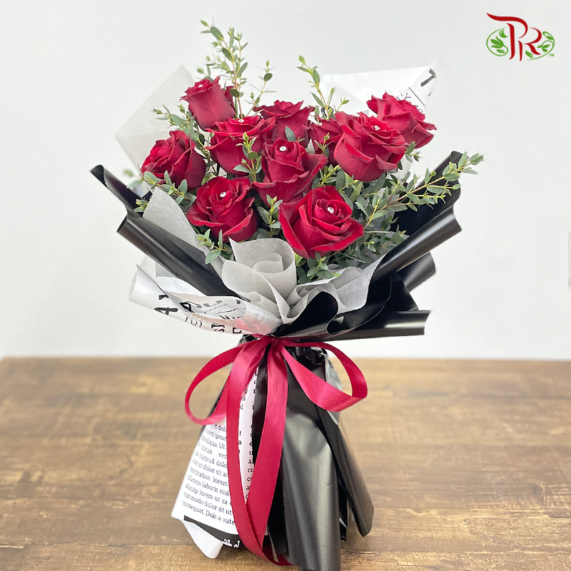 V3-10 Stems Red Roses (Medium Size Hand Bouquet) - Pudu Ria Florist