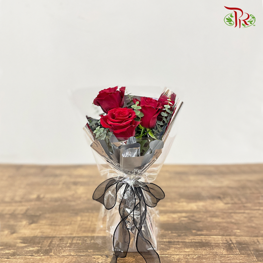 V1- 3 Stems Red Roses (Small Hand Bouquet) - Pudu Ria Florist