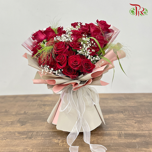 V5- 33 Stems Red Roses (Small Hand Bouquet) - Pudu Ria Florist